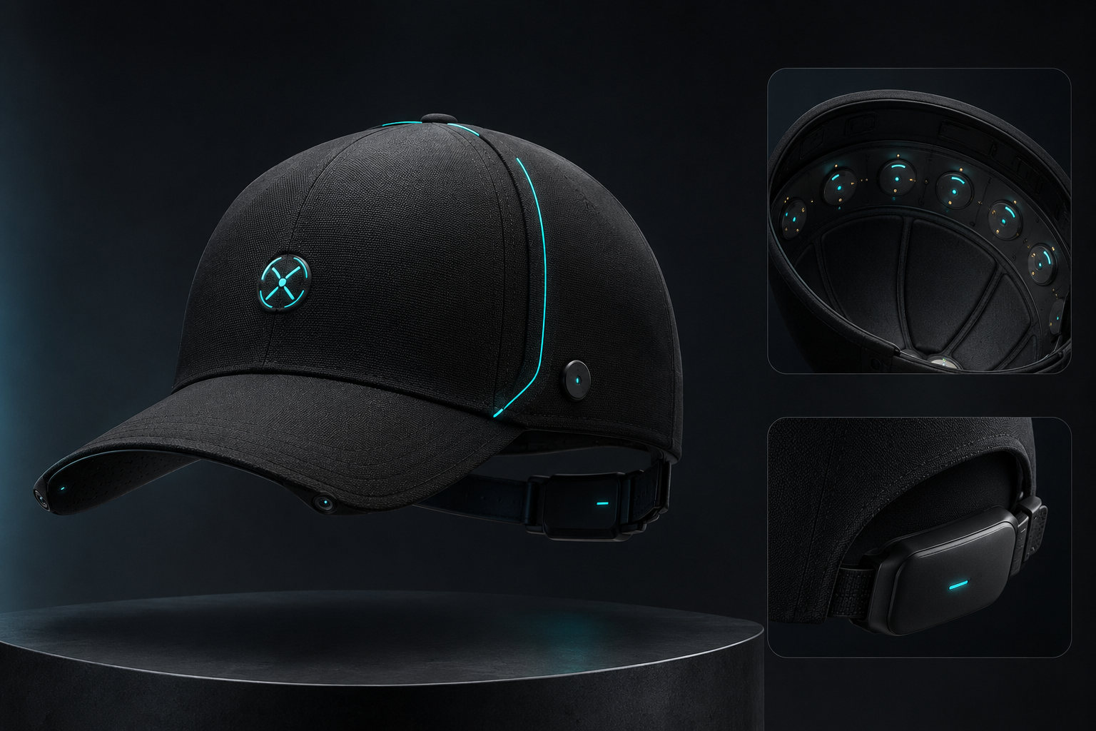 Run In Parallel smart cap with integrated neural sensors and rear processing module